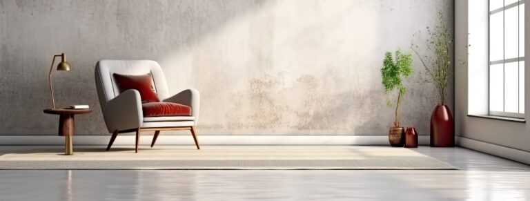 Modell eines Wohnzimmers mit Wand in Betonoptik
